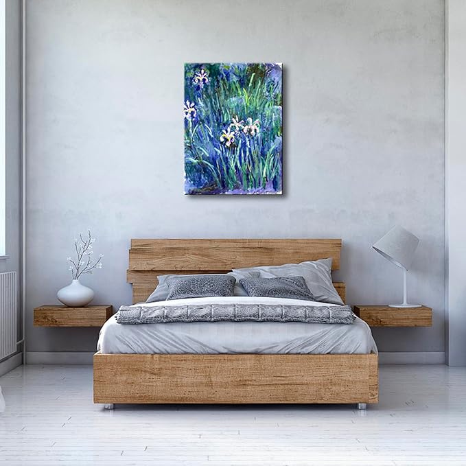 Wieco Art Large Canvas Print Wall Art Irises by Claude Monet Oil Paintings Reproduction Landscape Pictures Artwork on Canvas Art for Living Room Decorations and Wall Decor
