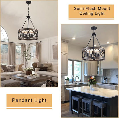 Light Fixtures Ceiling Mount Kitchen, 4 Light Black Semi Flush Mount Ceiling Light Fixture,Modern Dining Room Chandelier Over Table,Vintage Farmhouse Chandelier for Dining Room