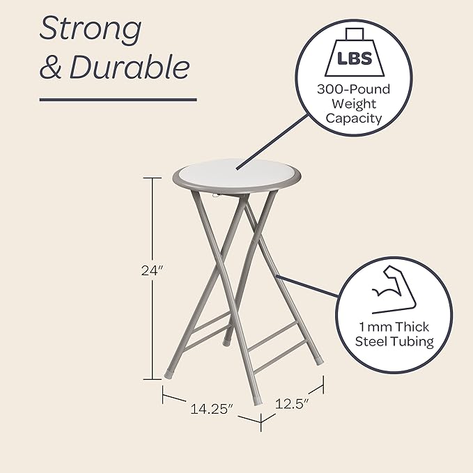 Lavish Home Folding Stool - Backless 24-Inch Stool with 225lb Capacity for Kitchen or Rec Room - Portable Indoor Counter Bar Stools (White)