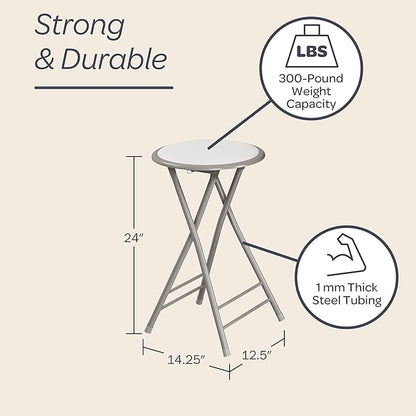 Lavish Home Folding Stool - Backless 24-Inch Stool with 225lb Capacity for Kitchen or Rec Room - Portable Indoor Counter Bar Stools (White)