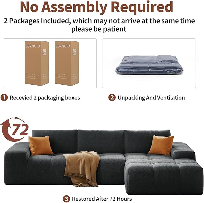 114” Oversized Modular Sectional Couch for Living Room, Chenille Boneless Couch L-Shape Cloud Sofa with Deep Seat and Chaise, Memory Foam Compressed Sofa for Living Room Furniture Bedroom Apartment