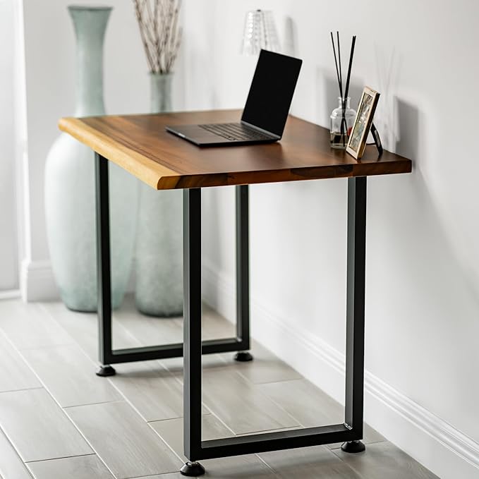 Small Solid Walnut Wood Computer Desk – 38” x 25” Live Edge Wooden Home Office Desk with Sturdy Metal Legs – Handmade Real Wood Table for Work, Study, or Gaming
