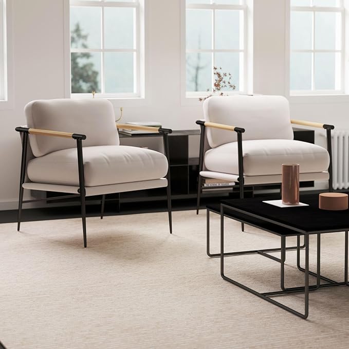 LukeAlon Mid-Century Chenille Accent Chair, Ultra Soft Living Room Chair with Metal Legs Modern Armchair Lounge Chairs Upholstered Comfy Leisure Chair for Bedroom Reception Area Reading Room, Beige