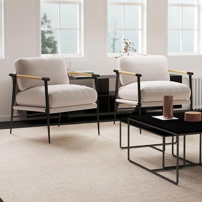 LukeAlon Mid-Century Chenille Accent Chair, Ultra Soft Living Room Chair with Metal Legs Modern Armchair Lounge Chairs Upholstered Comfy Leisure Chair for Bedroom Reception Area Reading Room, Beige