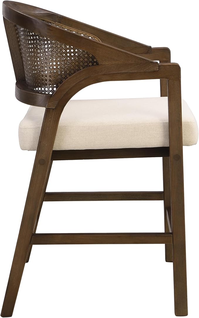 Christopher Knight Home Set of 2 Morley Tropical Wooden Counter Stool,Dining Room/Kitchen Island Barstool with footrest, Curved Backrest,Wicker/Cane Accents,Soft Removable Cushions, Beige+Walnut