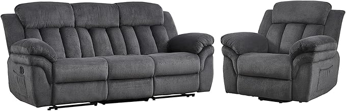 CANMOV Recliner Sofa Set, Oversize Power Lift Recliner Chair and Manual Loveseat with Overstuffed Armrest for Living Room,Bedroom Furniture,Office,1+3 Seat Grey