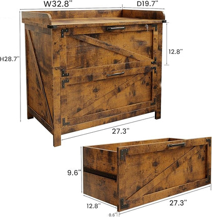 2 Drawer File Cabinet with Lock, Modern Farmhouse Filing Cabinet for Legal/Letter/A4 Size Hanging Files, Large Wood File Cabinets for Home Office