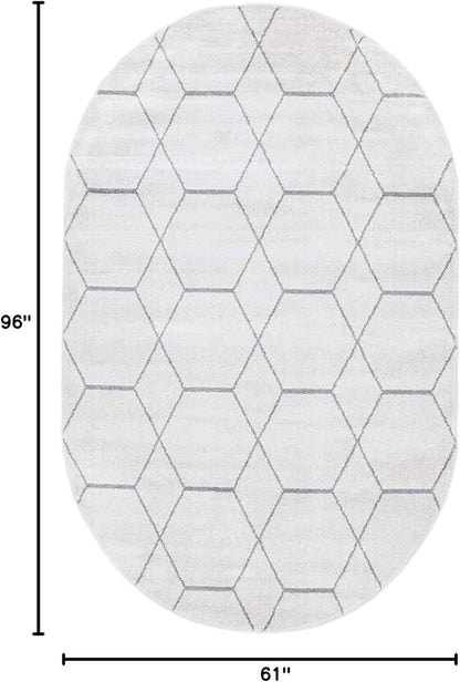 Unique Loom Trellis Frieze Collection Area Rug - Geometric (5' x 8' Oval, Ivory/ Gray)