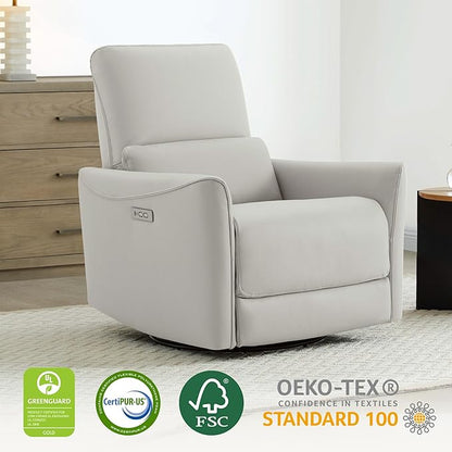 CHITA Power Recliner Chair Swivel Glider, FSC Certified Upholstered Faux Leather Living Room Nursery Reclining Sofa Chair with Lumbar Support, Cream