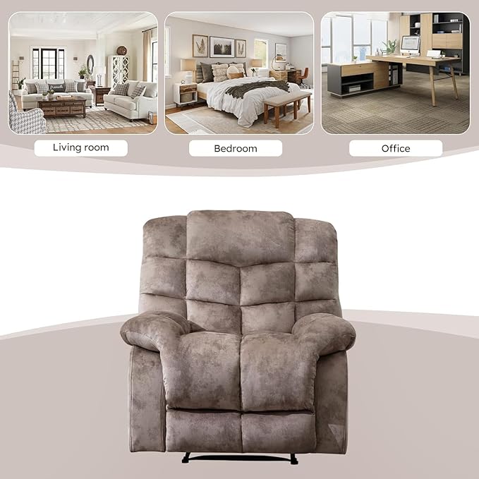 EBELLO Manual Recliner Chair, Overstuffed Reclining Sofa with Soft Padded Headrest and Armrest, Soft Fabric Single Couch for Living Room, Light Brown