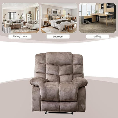 EBELLO Manual Recliner Chair, Overstuffed Reclining Sofa with Soft Padded Headrest and Armrest, Soft Fabric Single Couch for Living Room, Light Brown