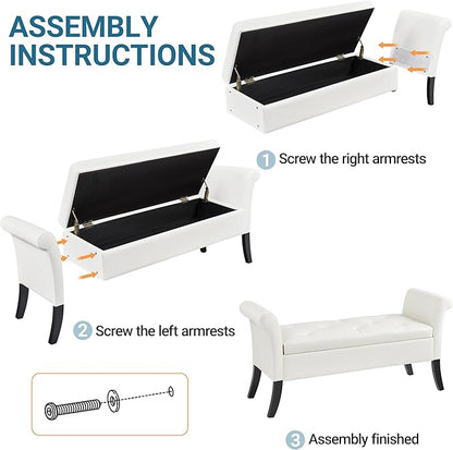 Yaheetech Ottoman with Storage, 52" Storage Ottoman Bench with Safety Hinge, Upholstered Bench with Seating for Bedroom, Living Room, Holds up to 661 lb, White