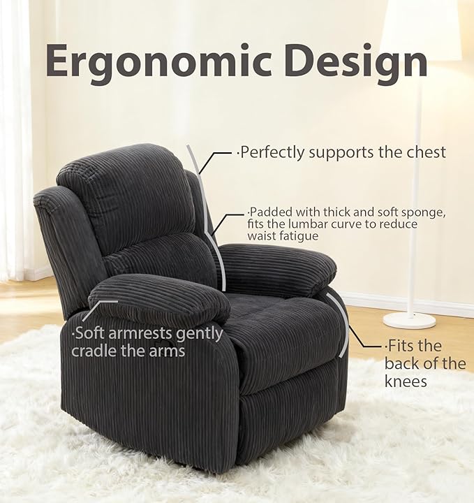 Electric Lift Recliner Sofa, Warm Plush Corduroy Fabric - Comfy Reading Chair for Living Room & Study, Ergonomic Electric Reclining Chair with Soft Upholstery