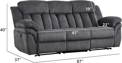 CANMOV Recliner Sofa Set, Manual Reclining Sofa with Overstuffed Armrest for Living Room,Bedroom Furniture,Office,3 Seat Grey