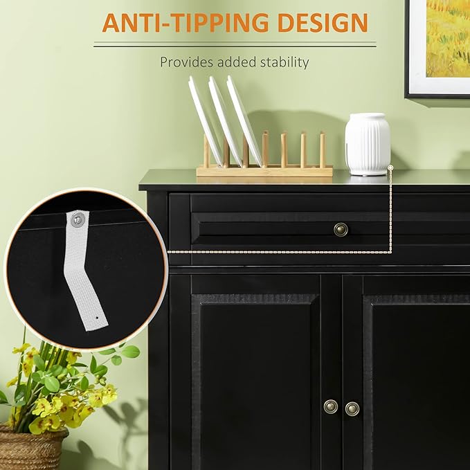 HOMCOM Sideboard Buffet Cabinet, Modern Accent Cabinet with 2 Drawers and Adjustable Shelves,Black