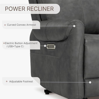 Leather Recliner Chair for Adults Wall Hugger RV Recliner with USB Charging Ports Electric Power Reclining Sofa for Living Room Home Theater Seating Bedroom