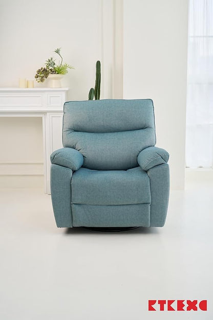Reclining Sofa Rocking Recliner Chair Manual Adjustable 360 Swivel with Ergonomics Overstuffed Lumbar Arm Support Natural Fabric Surface Made for Living Room, Bedroom, Nursery, Turquoise