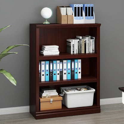 43 in Tall Bookcase, 3-Tier Bookshelf Open Storage, 33 inch Wide Floor Standing Indoor Furniture, Book Cases for Home School Library Office Bedroom Kids, Mahogany 3 Tiers