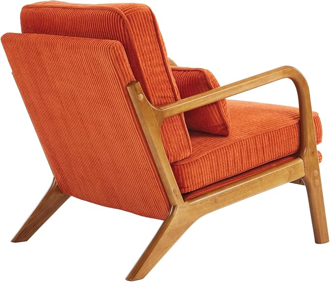 VINGLI Upgraded Premium Corduroy Accent Chair,Upholstered Arm Chair,Solid Wood Comfy Reading Chair with Lumbar Pillow, Mid Century Modern Chairs for Living Room,Bedroom,Burnt Orange