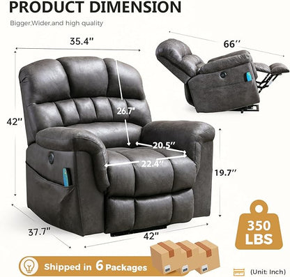 Large Power Lift Recliner Set of 2 with Massage and Heat for Elderly, Faux Leather Electric Lifting Recliners with USB Port, Oversized Reclining Sofa Chair for Living Room, Grey