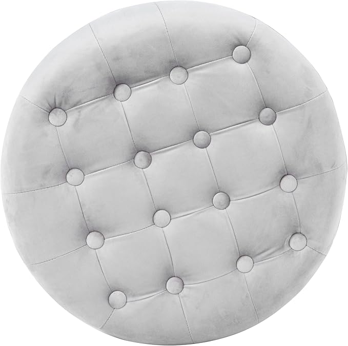 Homepop Home Decor | Upholstered Round Velvet Tufted Foot Rest Ottoman | Ottoman with Storage for Living Room & Bedroom | Decorative Home Furniture, Gray Small