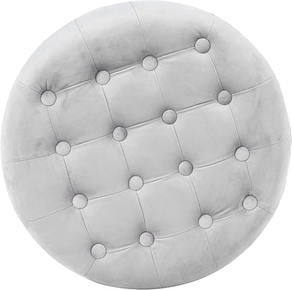 Homepop Home Decor | Upholstered Round Velvet Tufted Foot Rest Ottoman | Ottoman with Storage for Living Room & Bedroom | Decorative Home Furniture, Gray Small