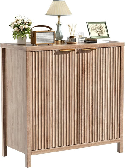 Sideboard Buffet Cabinet, 31" Storage Cabinet with 2 Doors and Adjustable Shelves, Sideboard Console for Dinning Room, Kitchen and Living Room - Oak