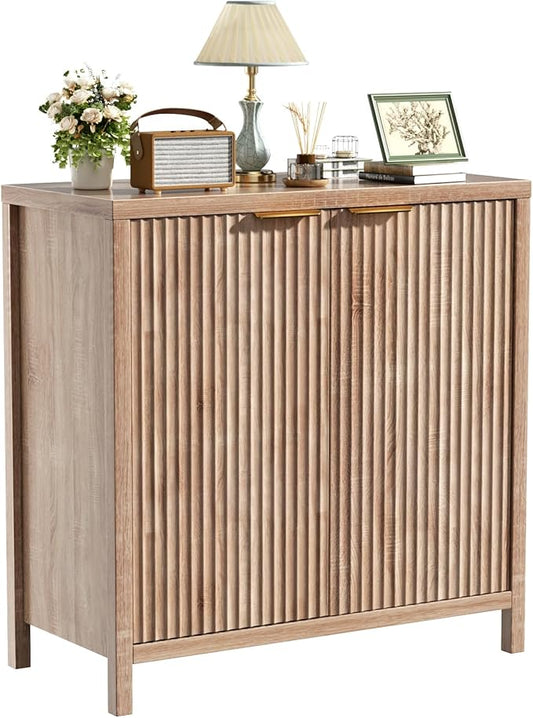 Sideboard Buffet Cabinet, 31" Storage Cabinet with 2 Doors and Adjustable Shelves, Sideboard Console for Dinning Room, Kitchen and Living Room - Oak