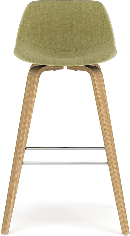 SIMPLIHOME Randolph Counter Stools (Set of 2) - 28 Inch Seat Height Upholstered Bentwood Kitchen Seats in Acid Green Linen Look Fabric, Mid Century Modern Seating with Curved Backrest and Footrest