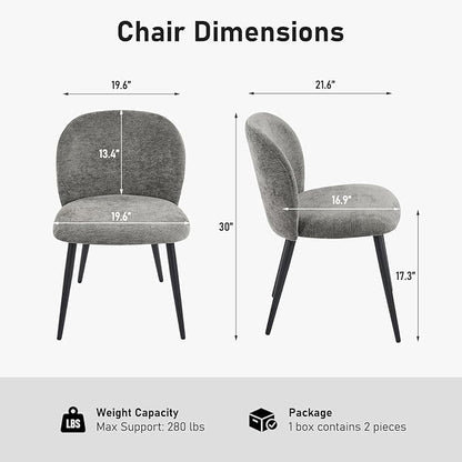 Upholstered Dining Chairs Set of 4, Modern Kitchen Side Chair with Padded Seat Comfortable Chenille Fabric Study Black Matel Legs,Desk Chair with Back for Dining Rooms, Gray