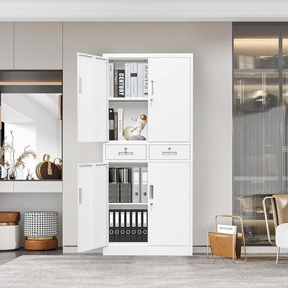 Metal Storage Cabinet, 71 Inch Tall Metal Storage Cabinet with Doors and Shelves, Pantry Cabinets with 2 Drawers for Kitchen Storage, Garage Cabinet for Living, Dining Room, Assemble Required