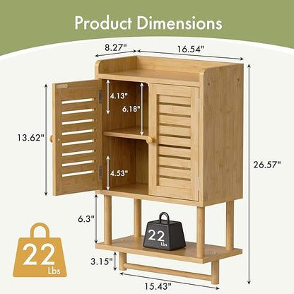AmazerBath Bathroom Wall Cabinets, Bamboo Medicine Cabinets with Towel Bar, Wall Mounted Storage Cabinet with Adjustable Shelves, 2 Doors Over The Toilet Storage for Small Spaces,8.3x16.5x26.6 Inches