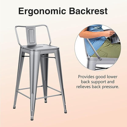 HAOBO Home Metal Bar Stools Set of 2 Low Back Counter Height Barstools 26" Industrial Barstool Patio Stool Metal Kitchen Stools Bar Chairs for Indoor Outdoor