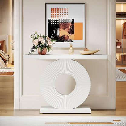 Tribesigns Modern Entryway Console Table, 39 inch Wooden Narrow Sofa Table Behind Couch with Geometric Base, Contemporary Accent Table for Living Room, Entrance, Hallway, White