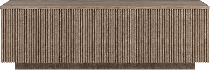 Henn&Hart 48" Fluted Rectangular Low-Profile Coffee Table for Living Room, Family Room, or Office, Antiqued Gray Oak