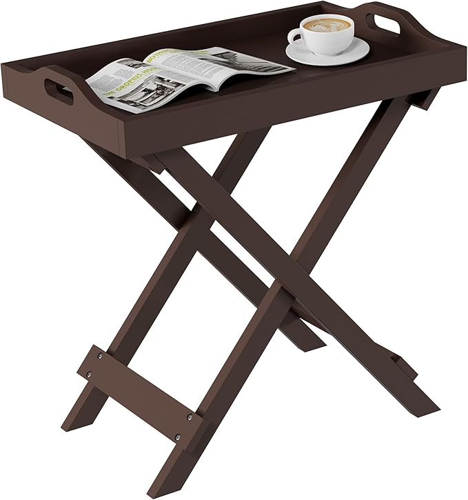 Lavish Home Folding TV Trays Set of 2 - Contemporary Side Table Set with Removable Tray Tops for Food Serving, Decor, or Meals - Portable TV Tables for Living Room, Bedroom, or Home Office (Brown)