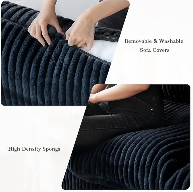 Modular Sectional Sofa Couch, 157.48" Oversized Cloud Couch, 4 Deep Seat Comfy Modular Sofas for Living Room, Plush Sofa Cushion Covers Removable, Black