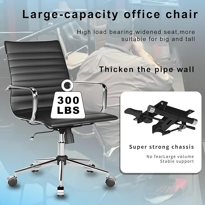 Desk Chair Comfortable Swivel Office Chair with Wheels and Armrests Wide Heavy-Duty Seat for Women and Men 22.83in Ergonomic Chair for Home Office，Black