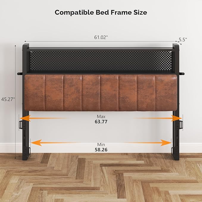 VINGLI Queen Size Headboard Only, Adjustable Upholstered Headboard with 2 Tier Shelves and Pegboard with Charging Stations and LED Lights, Modern Bed Headboard with Storage for Bedroom Decor