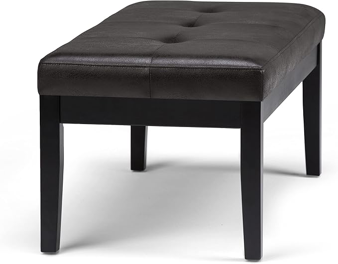 SIMPLIHOME Lacey 41 inch Wide Contemporary Rectangle Tufted Ottoman Bench in Distressed Black Vegan Faux Leather, Assembled, For the Living Room and Bedroom