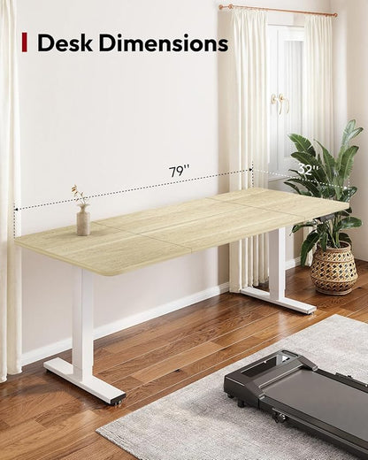 SANODESK Standing Desk Height Adjustable Electric Stand up Desk 79x32 Inches Sit Stand Home Office with Splice Board, White Frame/White Wood Grain
