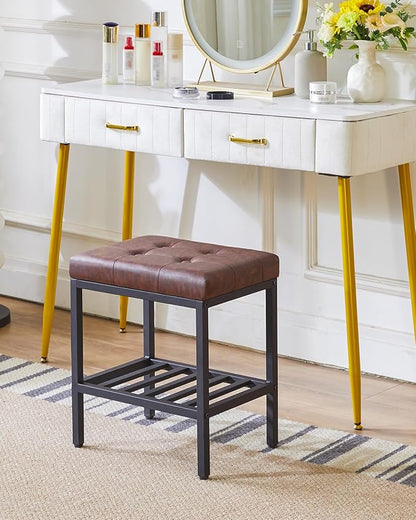 IBUYKE Rectangular Makeup Stool with Adjustable Feet and Storage Space, Footrest Chair, PU Vanity Seat, Multi-Use as Small Side Table or Ottoman, for Bedroom, Dark Brown WBD017Z