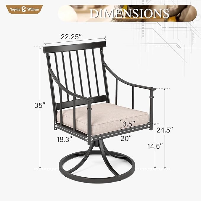 Sophia & William Swivel Patio Chairs Set of 6, Metal Rocker Patio Outdoor Dining Chairs Set with Seat Cushions, Wrought Iron Patio Bistro Furniture Chairs with Armrest for Garden, Yard, 6 Pack