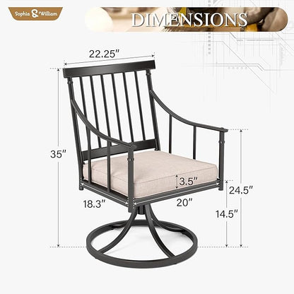 Sophia & William Swivel Patio Chairs Set of 6, Metal Rocker Patio Outdoor Dining Chairs Set with Seat Cushions, Wrought Iron Patio Bistro Furniture Chairs with Armrest for Garden, Yard, 6 Pack