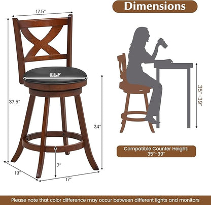 COSTWAY Bar Stools Set of 4, 24 Inch Classic Counter Height Chairs with X-Shaped Open Back, 4 PCS Swivel Barstool Set for Kitchen Island, Pub, Bistro, Café, Espresso (4, 24 Inch)
