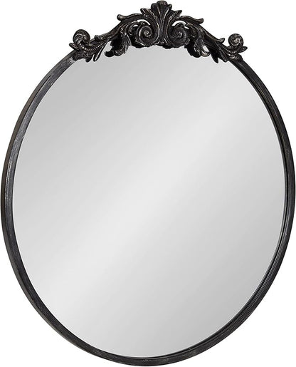Kate and Laurel Arendahl Ornate Glam Round Mirror, 24 Inch Diameter, Black, Dramatic Baroque Style Wall Mirror for Vintage Antique Inspired Home Decor Aesthetic