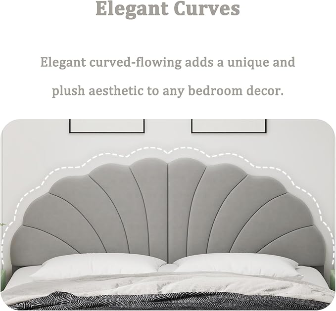 King Size Headboard Only, Petal Wall Mount Headboard King/California King Size for Adjustable Bed Velvet Upholstered Head Board Easy Assembly, Gray