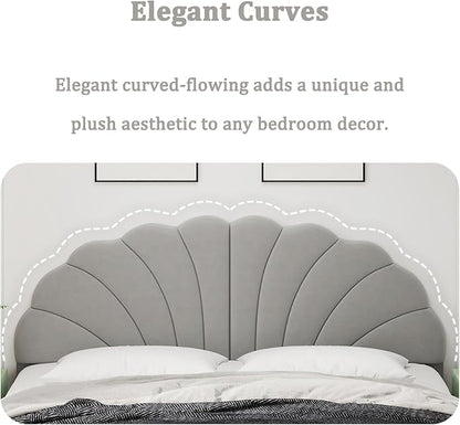 King Size Headboard Only, Petal Wall Mount Headboard King/California King Size for Adjustable Bed Velvet Upholstered Head Board Easy Assembly, Gray