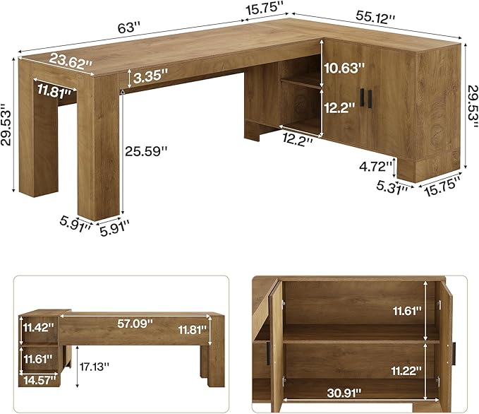 Tribesigns L-Shaped Executive Desk, 78-Inch Office Desk with Storage Cabinet and 2-Tier Shelf, Large Wooden Computer Writing Table Business Furniture Workstation for Home Office, Brown