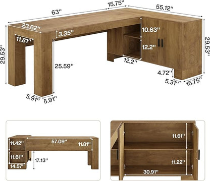 Tribesigns L-Shaped Executive Desk, 78-Inch Office Desk with Storage Cabinet and 2-Tier Shelf, Large Wooden Computer Writing Table Business Furniture Workstation for Home Office, Brown